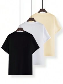 Manfinity Homme Men Plus Size 3pcs Casual Solid Round Neck Short Sleeve Tee