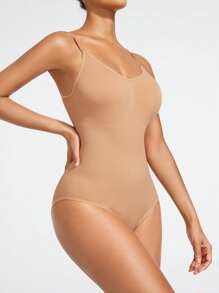 SHAPORA 純色吊帶造型塑身連體衣 - 杏色 - 查看 7