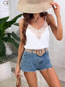 SHEIN Frenchy Embroidered Patchwork Cami Top - White - View 4