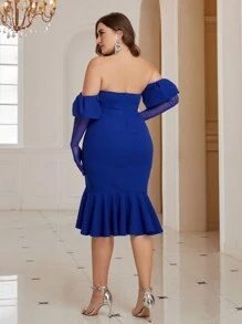 SHEIN Belle Gaun Cocktail Wanita Plus - Biru - View 2