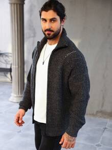 Manfinity Homme Herr Enfärgad Dragkedja Koftor - Mörkgrå - Visa 6