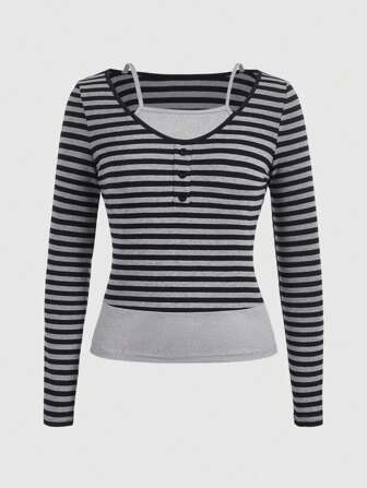 Fairycore Women's Striped Hollow Out T-shirt