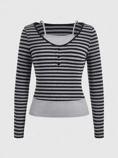 Fairycore T-shirt Da Donna Scolpita A Righe