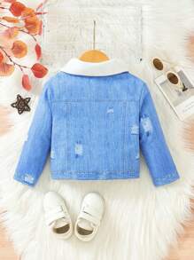 Áo khoác denim lót nhiệt dày dặn cho bé gái mùa thu đông - Màu xanh lam - Xem 2