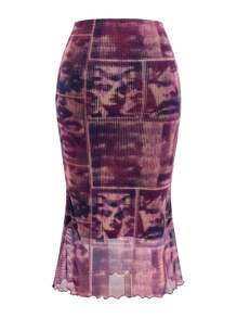 Retroot 圖案網紗裙配萵苣邊裝飾 - 彩色 - 查看 2