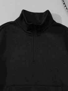 SHEIN EZwear 大尺碼純色立領抓絨衛衣 - 黑色 - 查看 3
