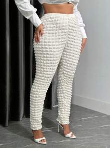 SHEIN SXY 女性大尺碼紋理長褲 - 杏色 - 查看 6