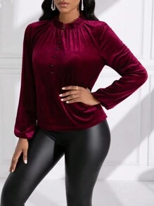 SHEIN Lady Camisa De Terciopelo De Color Sólido Para Mujer - Burdeos - Ver 6