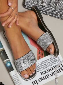 SHUZIA 女士鑲鑽平底涼鞋 - 黑色 - 查看 1