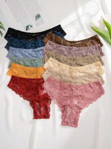 12入組女士實色蕾絲三角褲內衣褲 - 彩色 - 查看 1