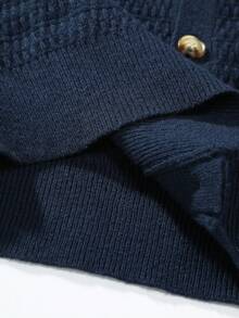 Manfinity Homme Men's Slim Fit Cardigan With Raglan Sleeves And Button Chunky Plain Royal Blue Urban Fashion Friends - Navy Blue - View 3