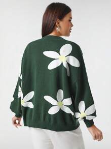 Mindsi Designer Plus Floral Flower Pattern Drop Shoulder Cardigan, Fall, For Autumn & Winter, For Holiday, Vacation, Valentine's Day, Festival - Multicolor - View 2