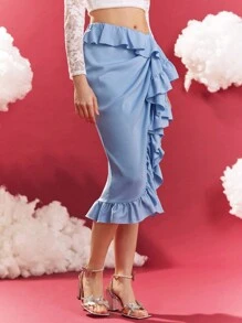 Enchnt 女用荷葉邊下擺百褶裙 - 藍色 - 查看 5