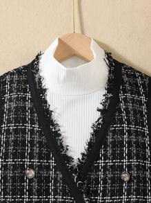 Cô gái Kẻ sọc Đầm Và Màu thuần Áo 2 Miếng Quần áo Bộ - màu đen - Xem 5