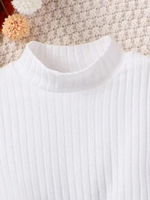 SHEIN Little Girls' Houndstooth Stand Collar Patchwork Dress And Coat Jacket Two Piece Set - Khaki - View 3