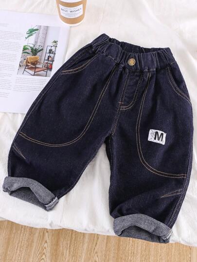 1 件装年轻男孩宽松纯色牛仔裤（无绒）春秋休闲裤