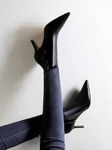 欧美风时尚细高跟尖头性感夜店踝靴 - 黑色 - 查看 1