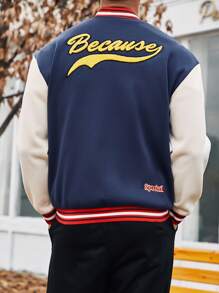 Manfinity Homme Chaquetas De Bloques De Colores A Rayas Con Letras Bordadas Para Hombres - azul real - Ver 2