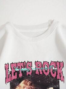 SHEIN EZwear 女款抓絨內裡連帽衫,帶有個性和標語印花 - 白色 - 查看 4