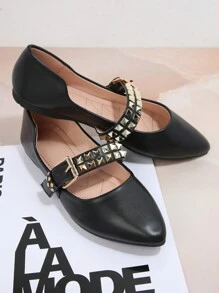 SHUZIA 方頭鉚釘女士平底鞋 - 黑色 - 查看 2