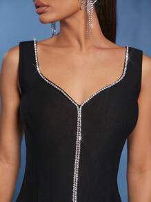 SHEIN Unity Rhinestone Trim Sleeveless Elegant Bodycon Dress - Black - View 5