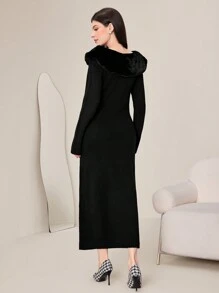 Modelyn Vestido De Punto De Mujer Con Parches - Negro - Ver 2
