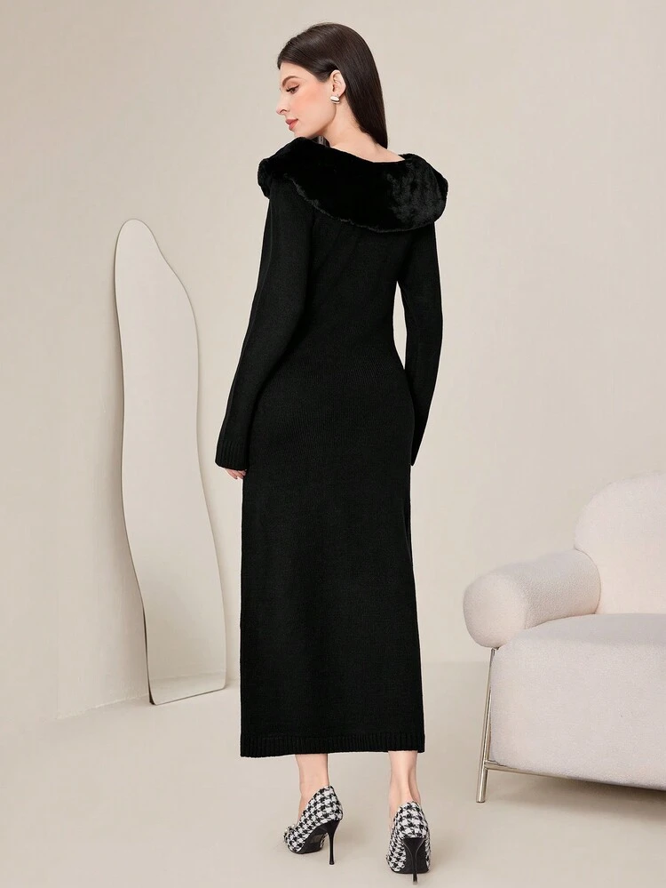Women's Knitted Dress With Patchwork Fall Cloth For Women