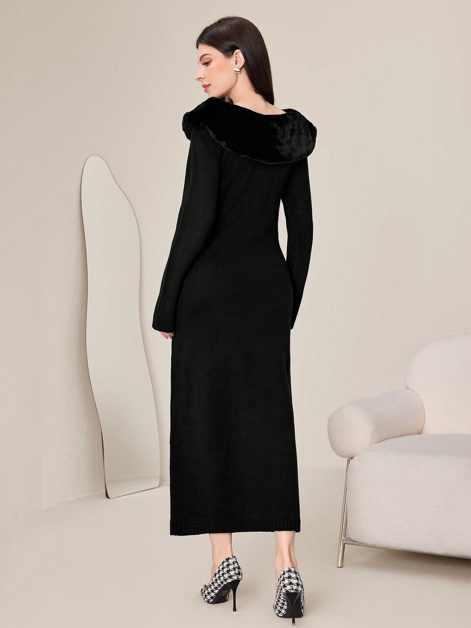 Women's Knitted Dress With Patchwork Fall Cloth For Women