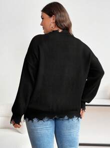 Flirla Plus Size Women's Lion Pattern Sweater Pullover Knit Pullover Fall Winter Sweater - Multicolor - View 2