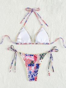 SHEIN Swim Paisley Print Knot Side Bikini Set Summer - Multicolor - View 6
