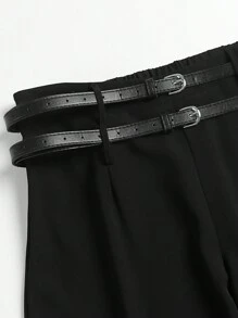 SHEIN LUNE 女式大尺碼束帶寬褲 - 黑色 - 查看 4