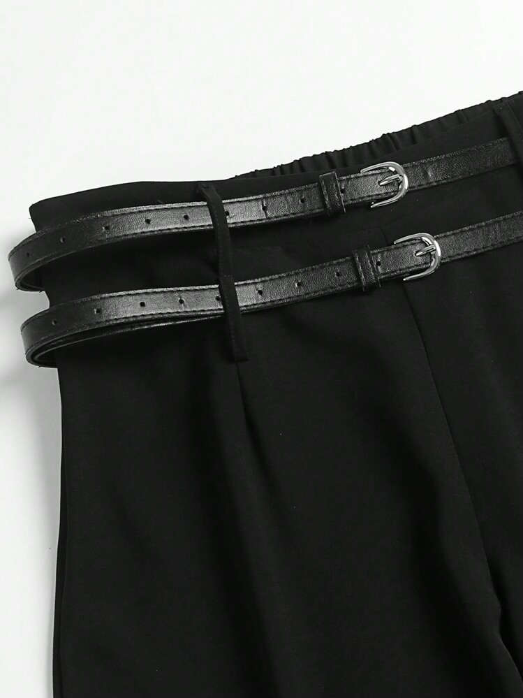 SHEIN LUNE 女式大尺碼束帶寬褲 - 黑色 - 查看 4