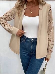 EMERY ROSE Manteau Ajouré En Dentelle De Couleur Unie