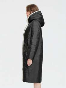 Astrid Plus Zip Up Hooded Quilted Coat - Black - View 4