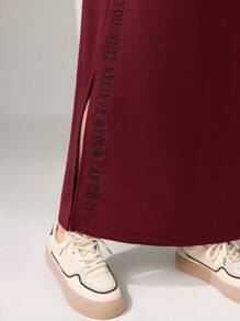 Mulvari Burgundy Red Women's Long Sleeve Sweatshirt Dress,Long Sleeve Tops - Burgundy - View 2