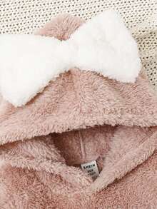 SHEIN Baby Girls' Casual Cat Embroidery Hooded Dress With Thermal Lined - Pink - View 7