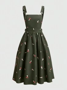 ROMWE Fairycore Của phụ nữ In Nấm Đầm Tổng thể Không có áo sơ mi - xanh quân đội - Xem 1