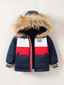 SHEIN Áo khoác trùm đầu có đệm họa tiết loang màu cho bé trai - Màu xanh hải quân - Xem 1