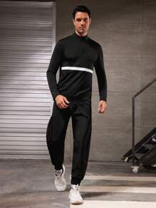 SHEIN Riding 男友风格男士撞色立领高尔夫衬衫