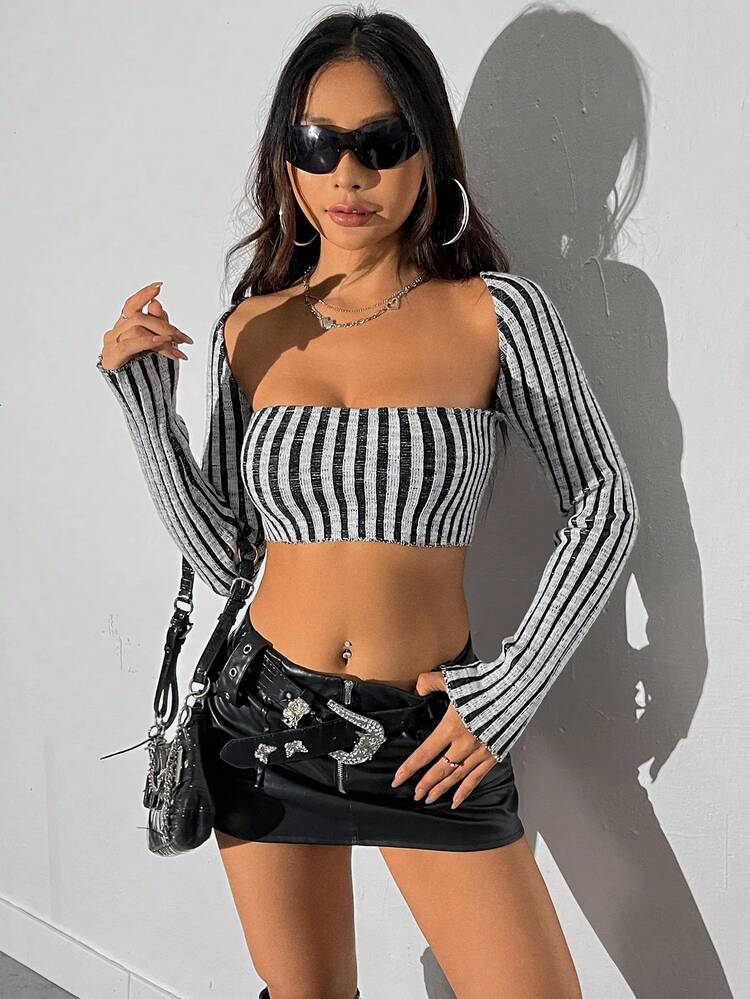 Women's Short Striped Knit Pullover Fall Winter Sweater