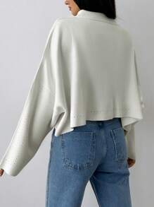 EURMUSE Solid Drop Shoulder Button Up Cardigan - Beige - View 2