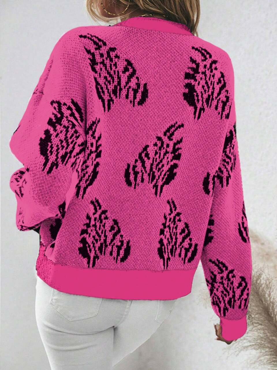 Printed Oversized Casual Sweater With Drop Shoulder Knit Pullover Fall Winter Sweater
