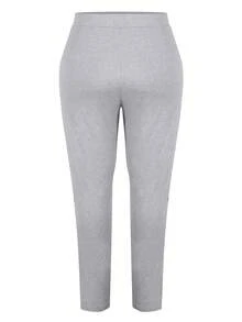 Plus Size Lace Patchwork Elastic Waist Leggings - Light Grey - View 2