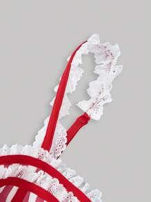 SHEIN MOD Striped Pattern Bowknot Design Cami Top Without Shirt - Red - View 4