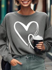 EMERY ROSE Của phụ nữ Tim In Thả vai Áo nỉ - Màu xám đen - Xem 5