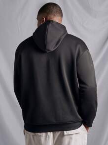 Manfinity LEGND Men's Plus Size Letter Printed Hooded Leisure Sweatshirt With Drawstring - Black - View 2