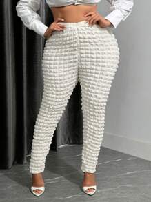 SHEIN SXY 女性大尺碼紋理長褲 - 杏色 - 查看 5