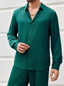 Manfinity Homme 男士翻領襯衫和褲子套裝 - 綠色 - 查看 7