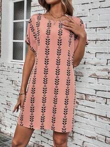 SHEIN LUNE Quý cô Tất cả In tay cánh Đầm - trái cam - Xem 4