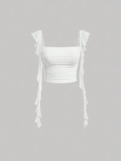 SHEIN MOD Women's Solid Color Ruffle Hem Cami Top